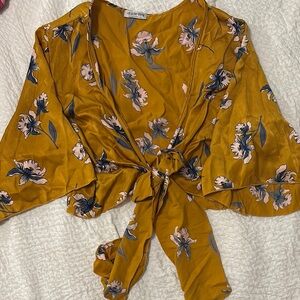 Floral Mustard Wrap Top